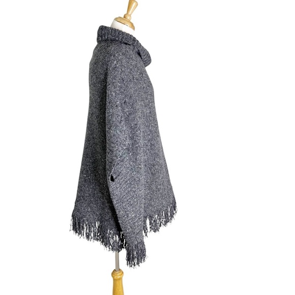 Joie Wool Blend Grey Hatice Fringe Poncho Sweater Size XS/S - Picture 6 of 13